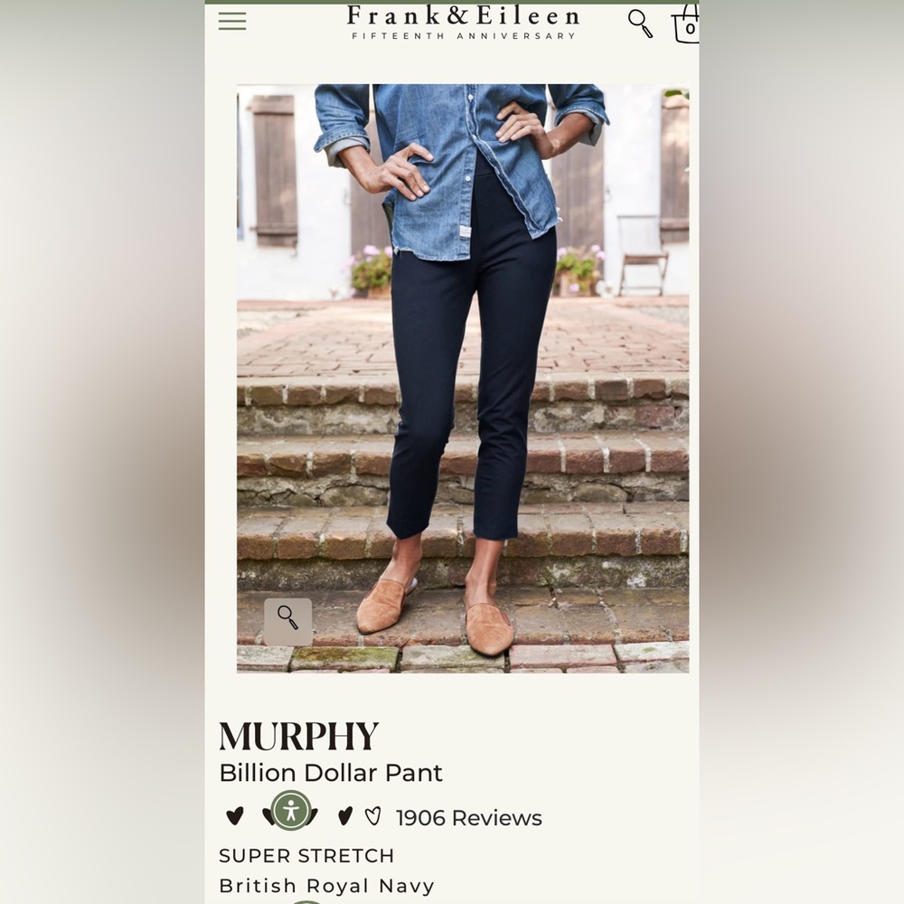 NWOT Frank & Eileen Murphy Billion Dollar Pant - XS British Royal Navy